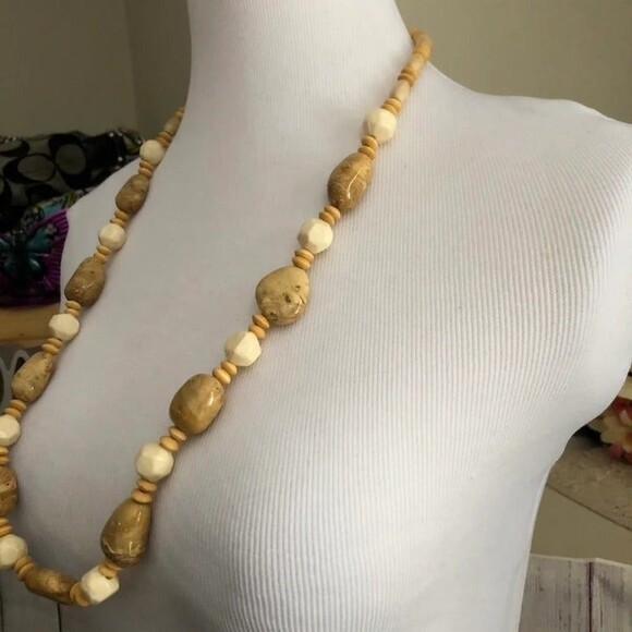 Long Wooden Beaded Necklace - Picture 2 of 6